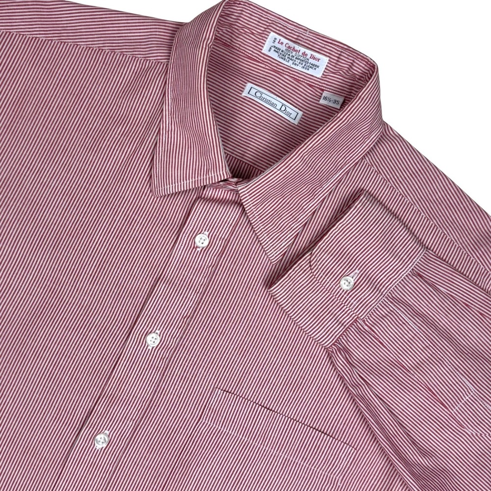 Vintage Christian Dior Le Cachet de Dior Shirt 16.5x35 Red White Pinstriped USA